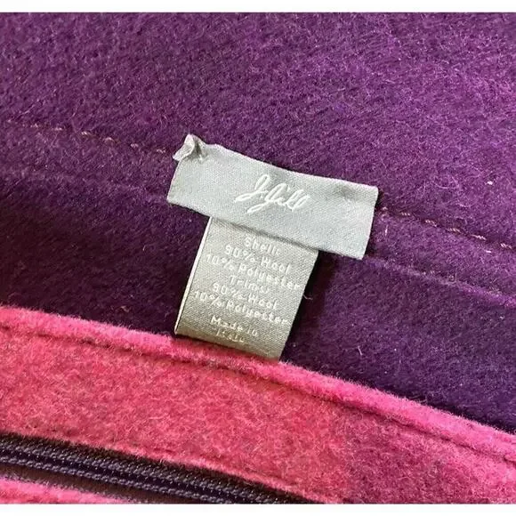 J. Jill Womens Wool Blend Purple Tote Bag Purse Handbag Floral Accent Boho - Picture 3 of 7